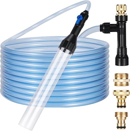 DXOPHIEX Fish Tank Cleaner Gravel Vacuum for Aquarium Water Changer Kit,Siphon Universal Pump with 3 Metal Adapters for Qu...
