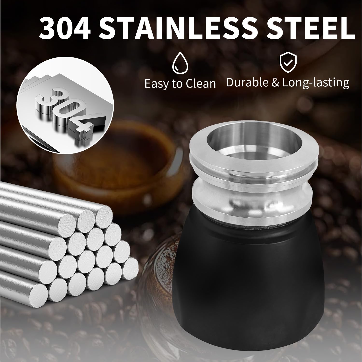 Compactador de Café para Moka de 4 a 6 Tazas, Conjunto de Embudo Dosificador de Espresso de Acero Inoxidable 304, Nivelador Distribuidor de Café Compatible con Moka Italiana