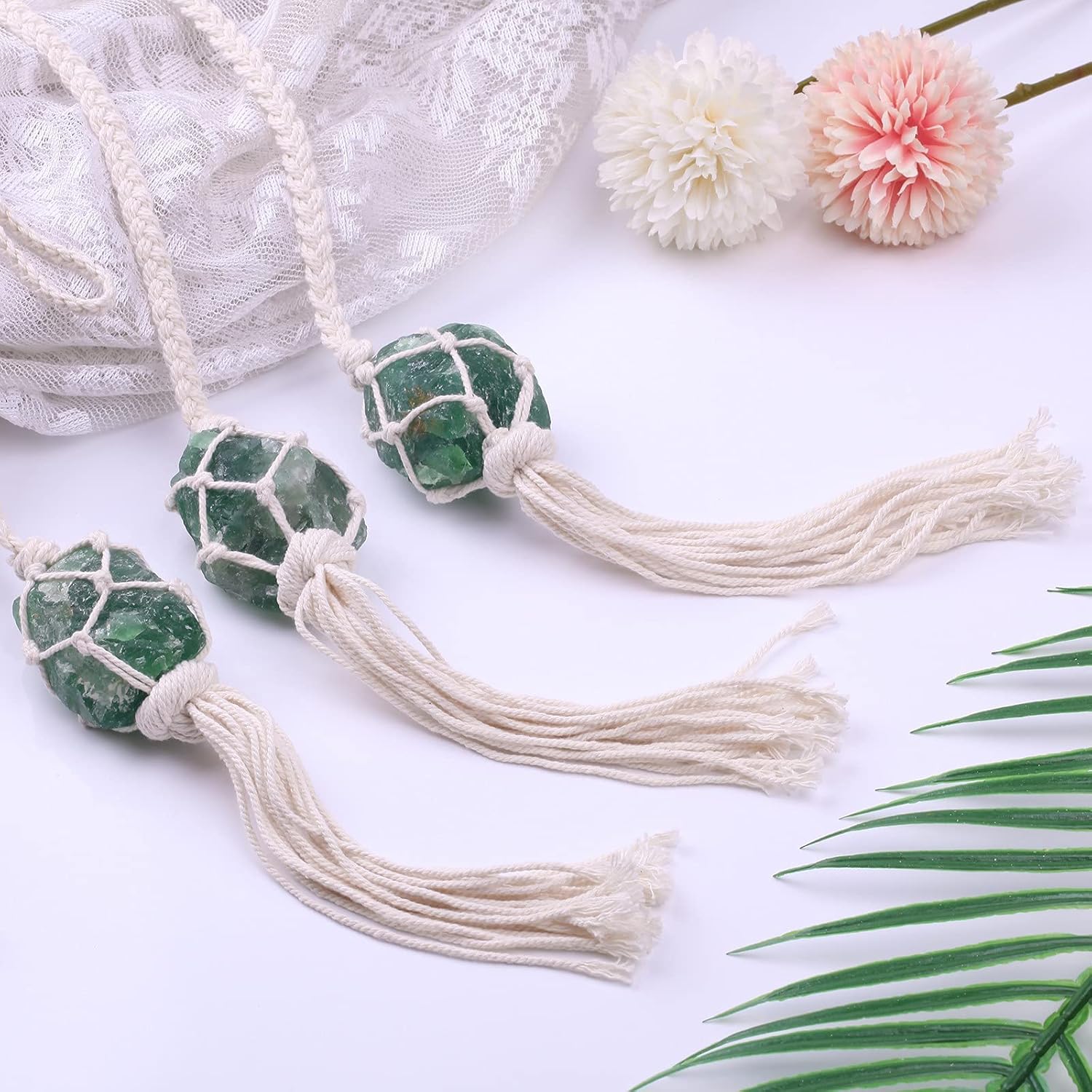 Amogeeli 2pcs Natural Crystal Rope Curtain Drape Tiebacks, Decorative Window Holdback Tassels for Home Office