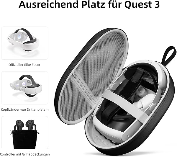 ZOZOVR Housse de Transport pour Meta Quest 3S/Quest 3, Compatible avec Le Elite Strap à Batterie, Les manettes et Autres Accessoires, Coque Rigide et Protection supérieure pour Les Voyages, Noir - 2