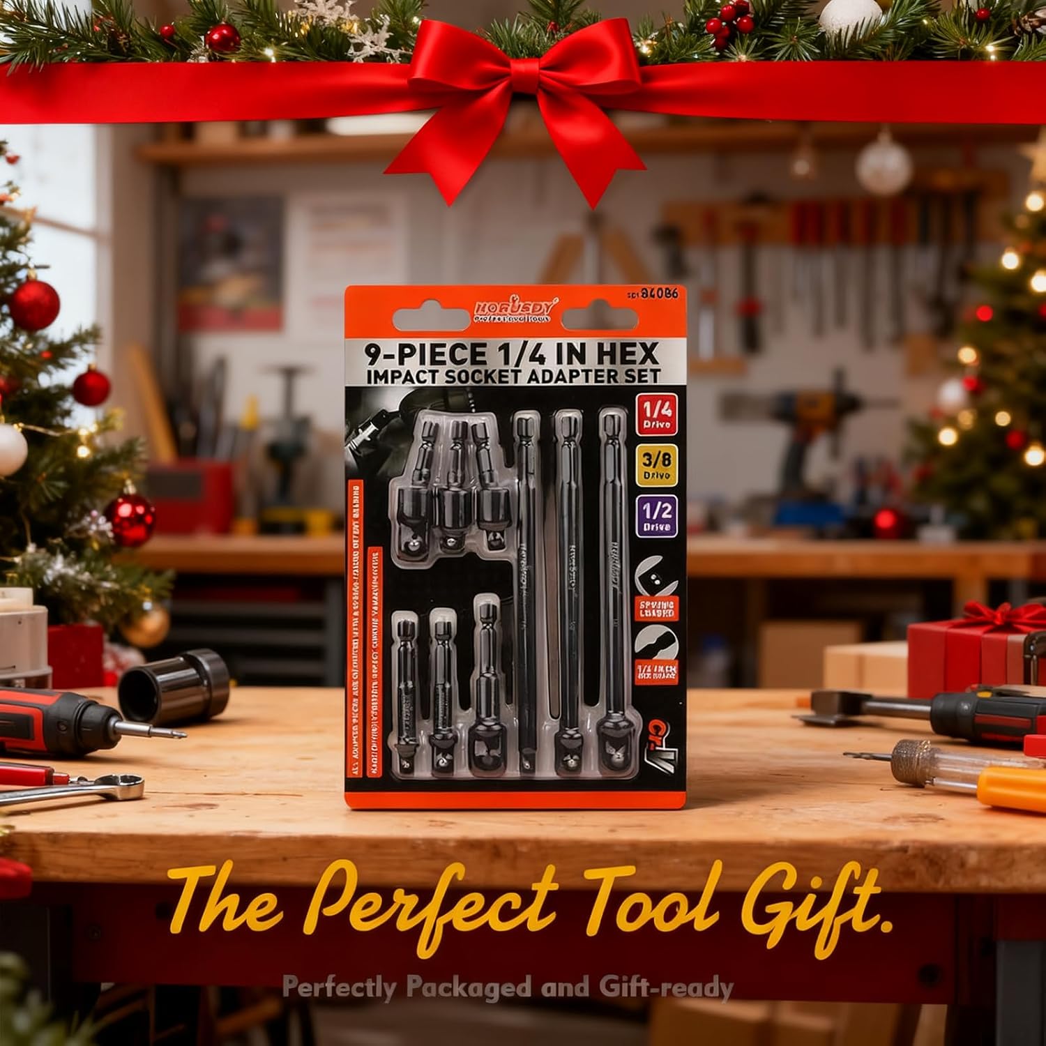 HORUSDY Impact Drill Socket Adapter Set and Universal Joints Socket Set 9-Piece 1/4" 3/8" and 1/2" Driver Socket Adapter, Power Drill - Image 2