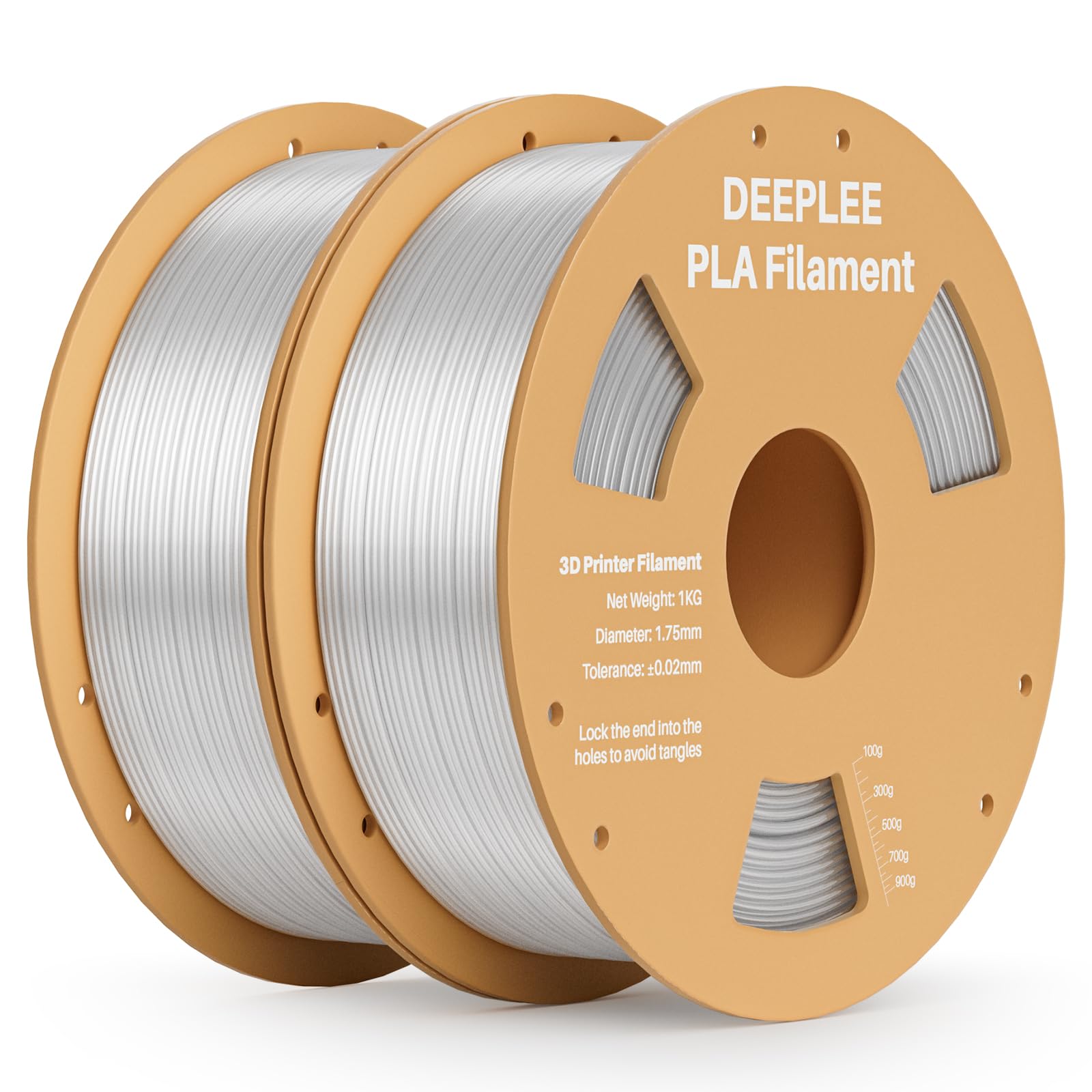 DEEPLEE Filamento PLA 1.75mm, Precisione Dimensionale +/- 0,02 mm, Ferito Ordinatamente,Nessun Intasamento, per la Maggior parte delle Stampanti 3D FDM, 2KG(1kg/bobina) Traslucido