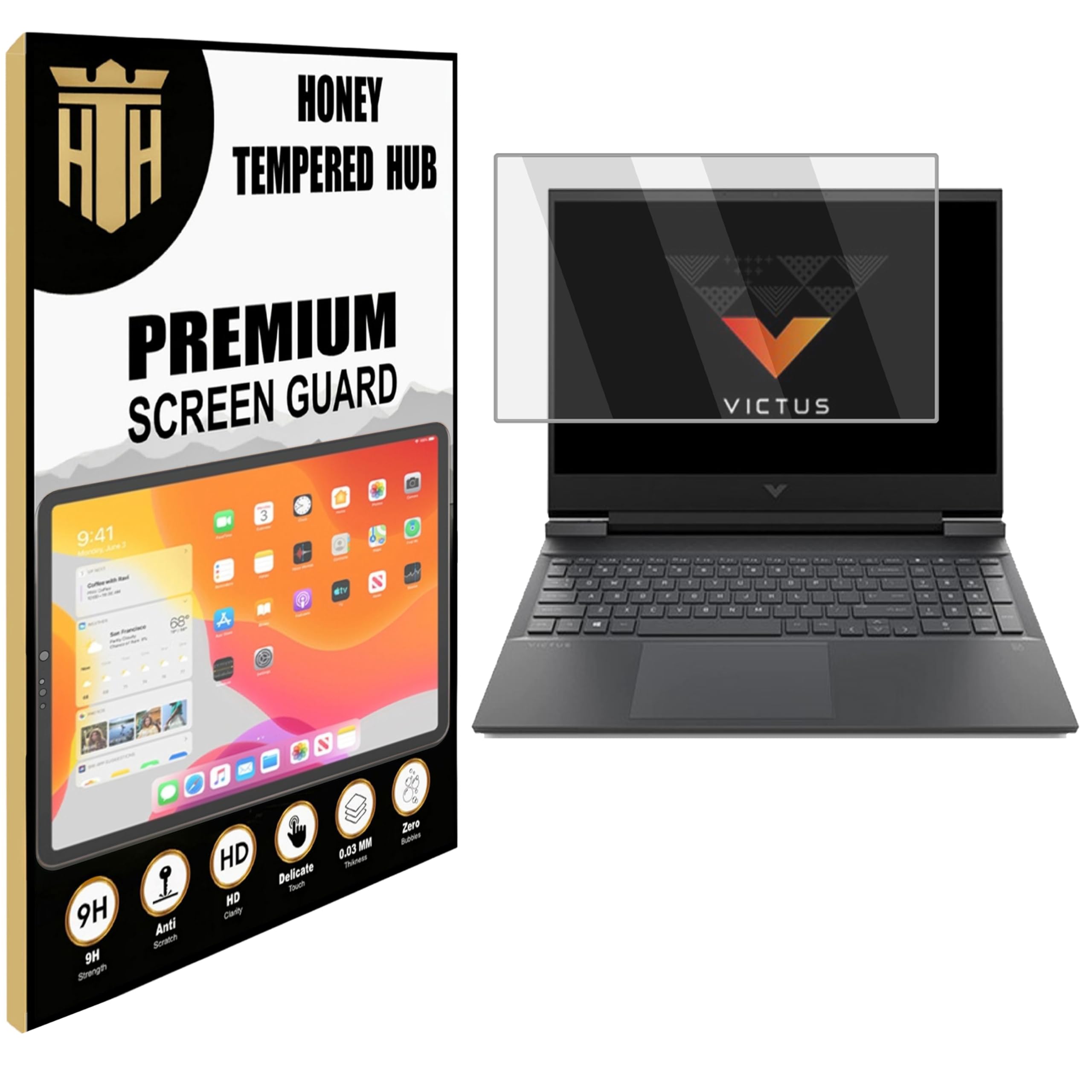 HONEY TEMPERED HUB SCREEN PROTECTOR for VICTUS LAPTOP / VICTUS / 15 / 15S / PAVILION15 / 15.6 INCH LAPTOP Display Guard / Aspect Ratio 16:9 / Scratch Resistant / Anti Fingerprint 9H Laptop Accessory [Not Tempered Glass]