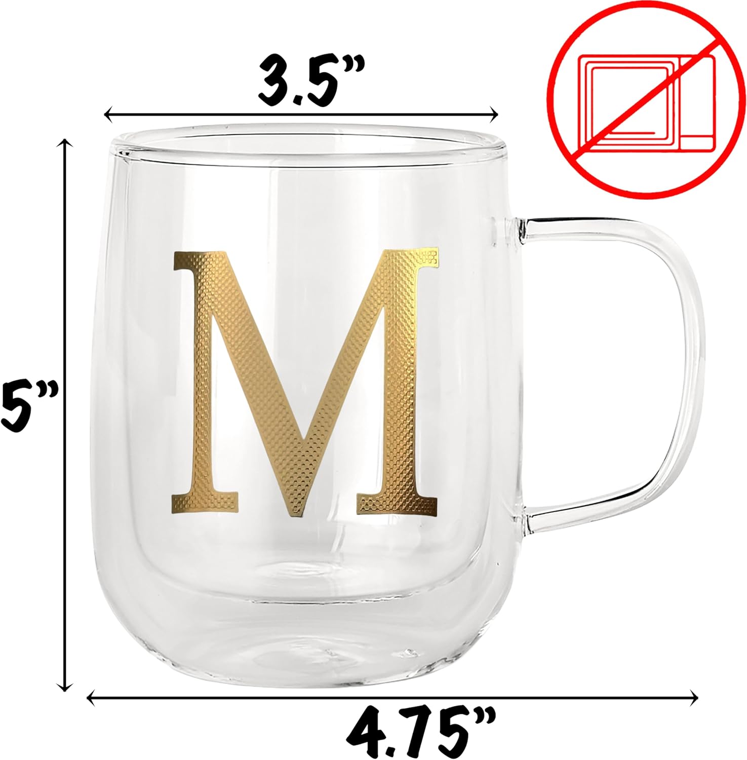 COLLECTIVE HOME - Double Walled Glass Coffee Mugs, Insulated Coffee Mug with Handle, Personalized Gifts for Women, Men, Christmas, 14 oz Monogram Cups (M) - Image 2