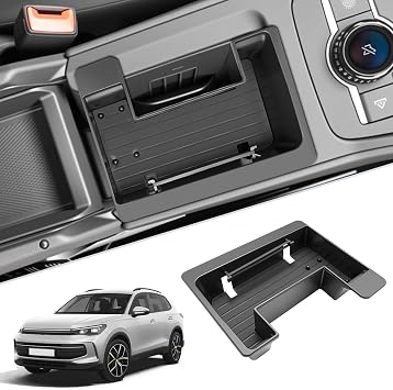 SKTU for 2025 2026 VW Tiguan Center Console Organizer for 2025 2026 Volkswagen Tiguan S/SE/SE R-Line Black/SEL R-Line Front Console Tray VW Tiguan 2025 2026 Accessories ABS Anti-Slip Console Tray