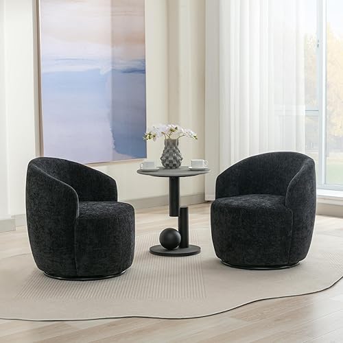 Miniatura 6 de FOXHUNTER Silla giratoria de barril, moderna silla redonda para sala de estar, silla tapizada de club, sillón acolchado para dormitorio, hotel,