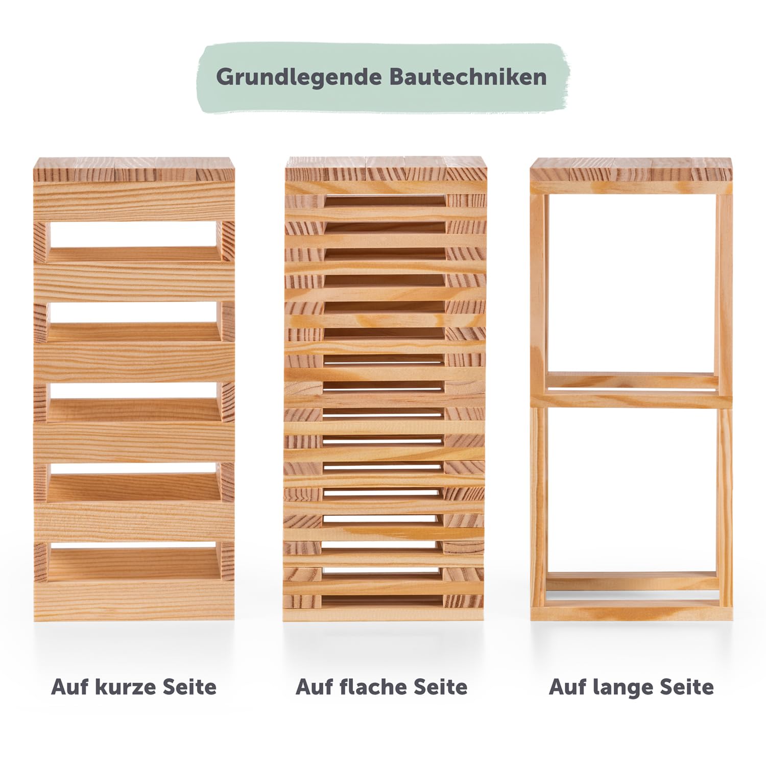 Laleni Bausteine Set - Bausteine Holz Natur 220 Stück + Bauklötze Holz Bunt 90 Stück aus 100% Kiefer - Holzklötze für Kinder - Holzklötzchen zum Spielen mit Box - Holzspielzeug - Holzstäbe zum Basteln