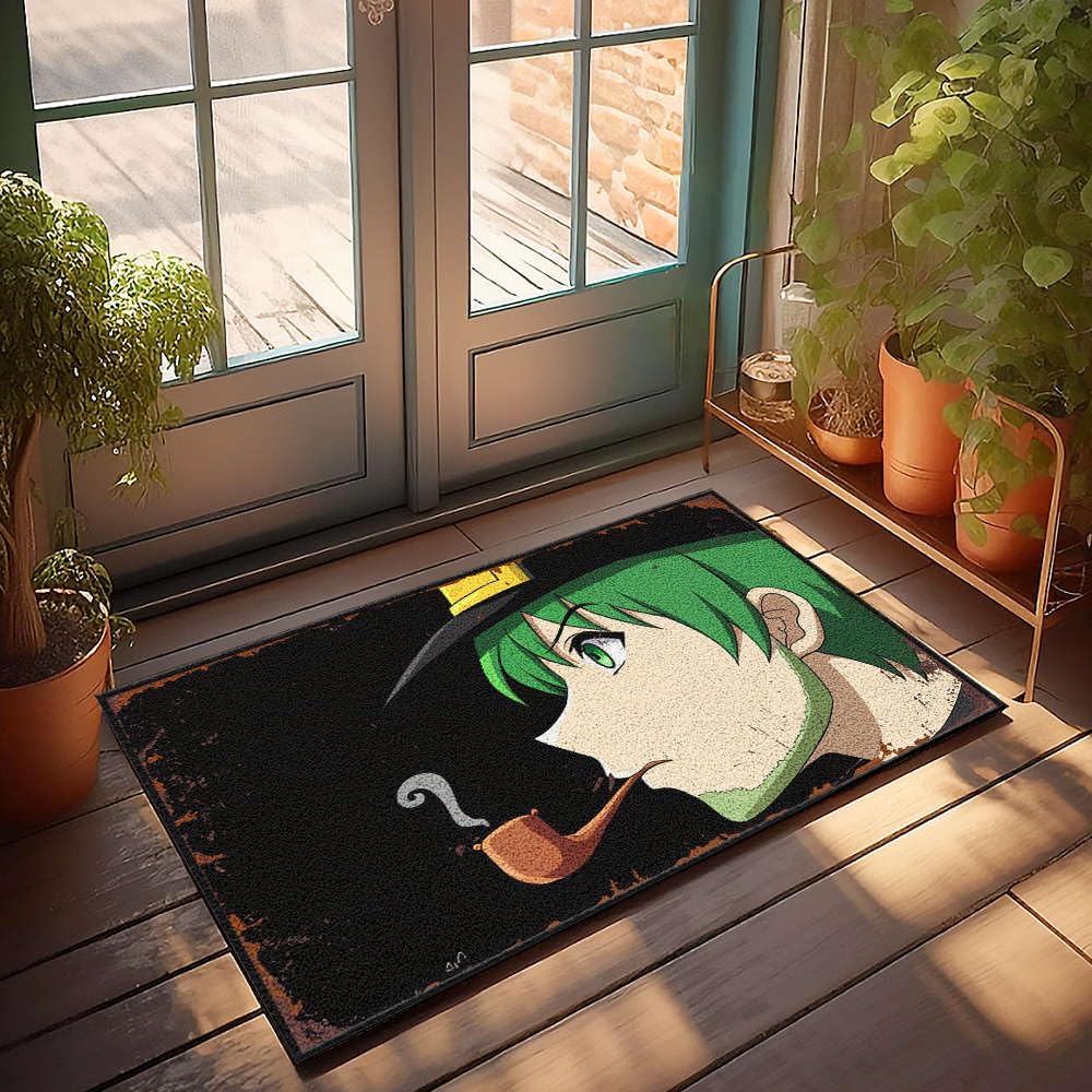 Tapis de porte intérieur style anime 65x90 cm, grand paillasson entrée pour geek