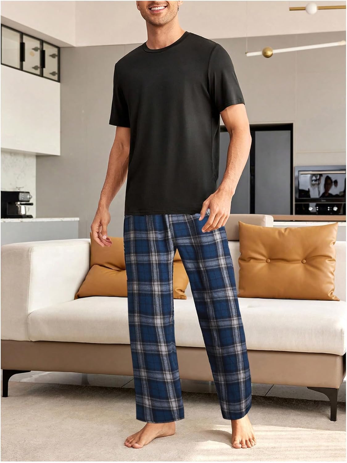 WDIRARA Men's Elastic Waist Flannel Pajama Pants Plaid Sleep Bottoms Lounge - Image 6