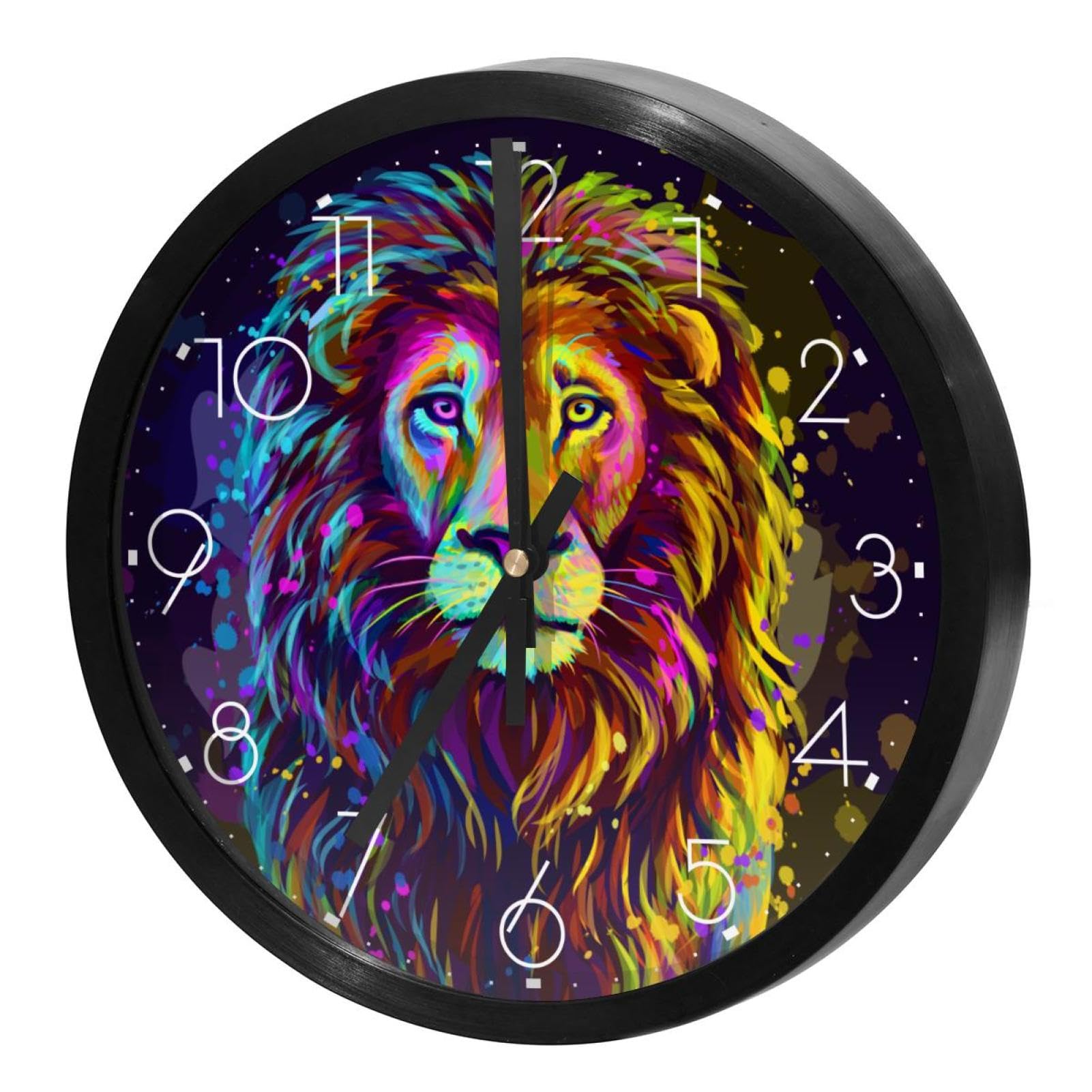 Horloge murale silencieuse lion abstrait en édition artistique ronde