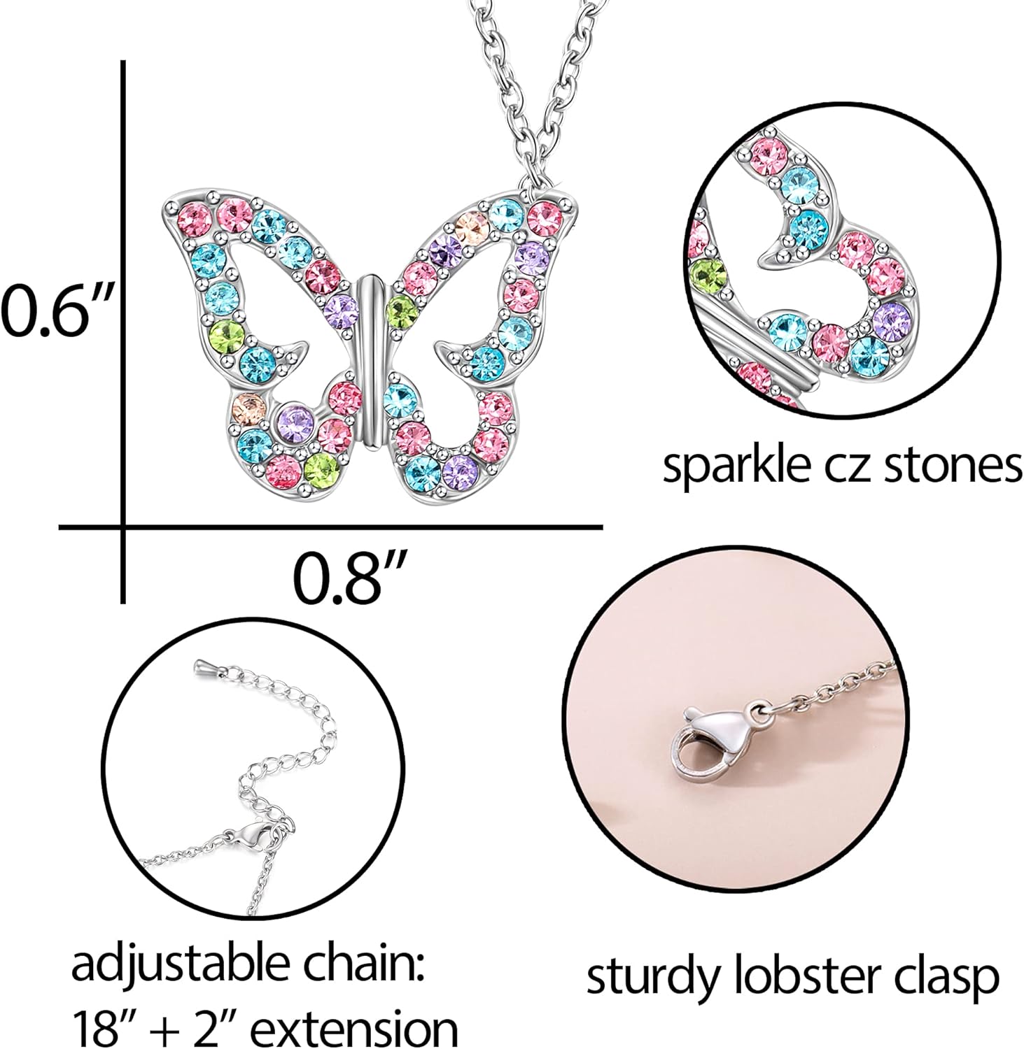 Butterfly Pendant Necklace for Teen Girls Multicolor Crystal Cute Pretty Butterfly Necklace Jewelry Birthday Christmas Daughter Gifts for Girl Young: Clothing, Shoes & Jewelry
