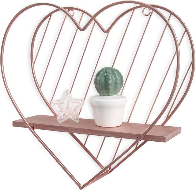 SUMGAR Floating Shelves Rose Gold Heart Shelf for Wall Mounted Pink Bathroom Bedroom Living Room Decorative Organiser Display & Storage Unit