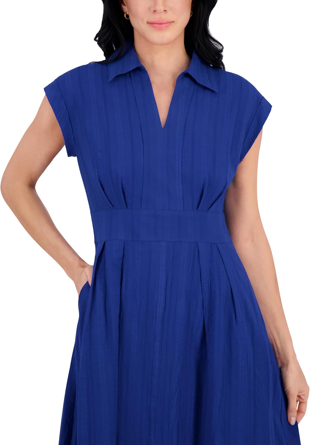 Kensie Womens Short Sleeve V-Neck Striped Woven Maxi Dress - Image 4