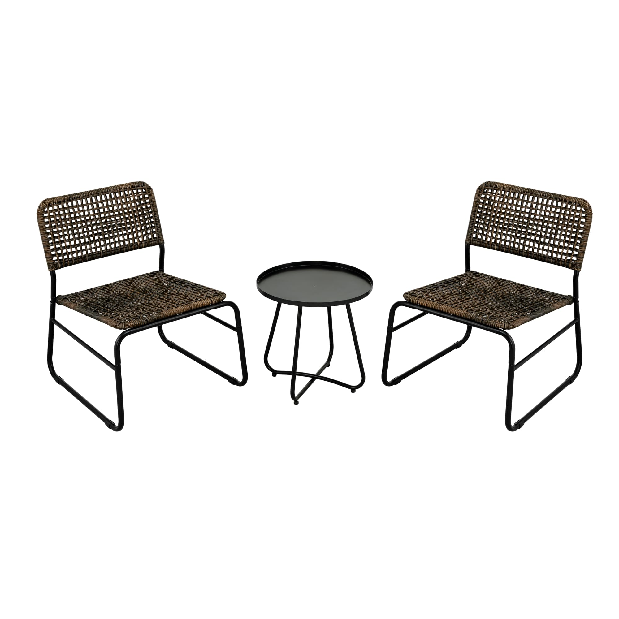 Patio Furniture Set 3 Piece Mixture Pattern PE Rattan Steel Frame and Modern Round Table, Patio Furniture Set,Brown and Black