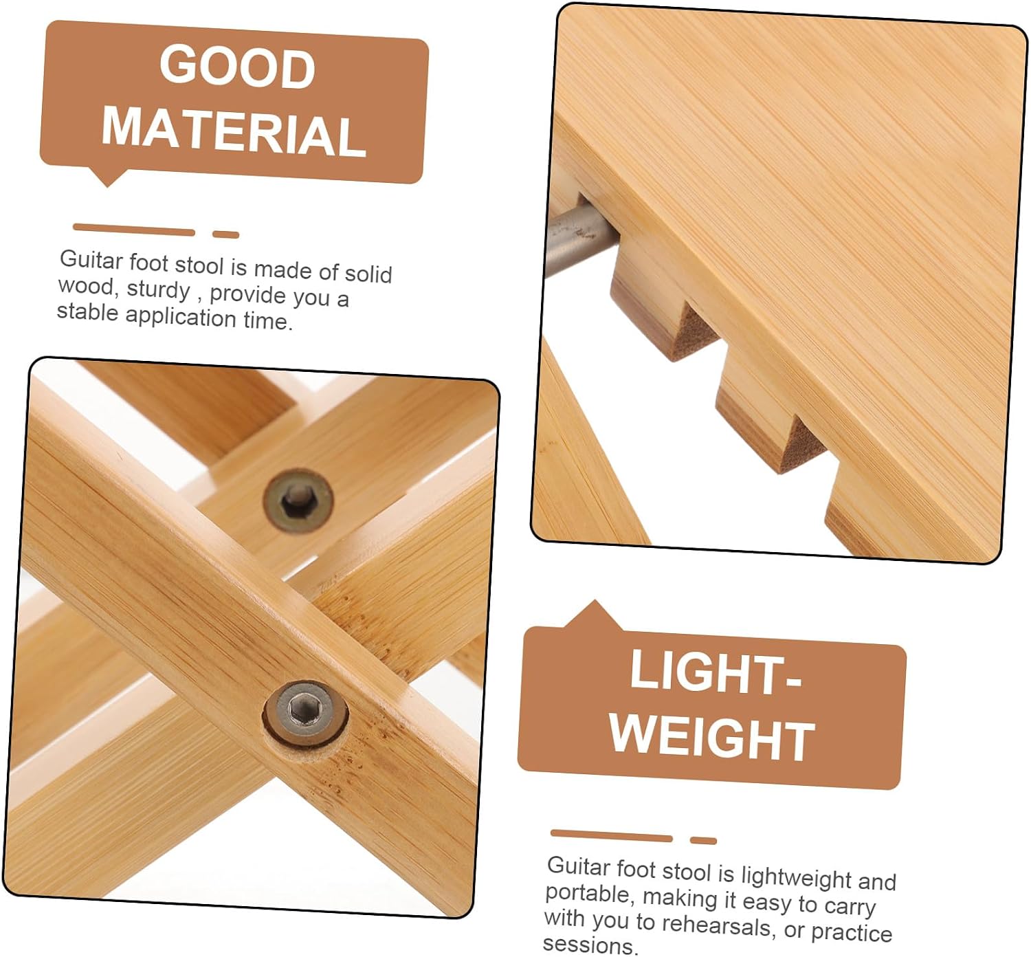 Guitar Foot Rest Stool Wooden Bass Pedal Height Adjustable Acoustic/Classical Guitar Footstool