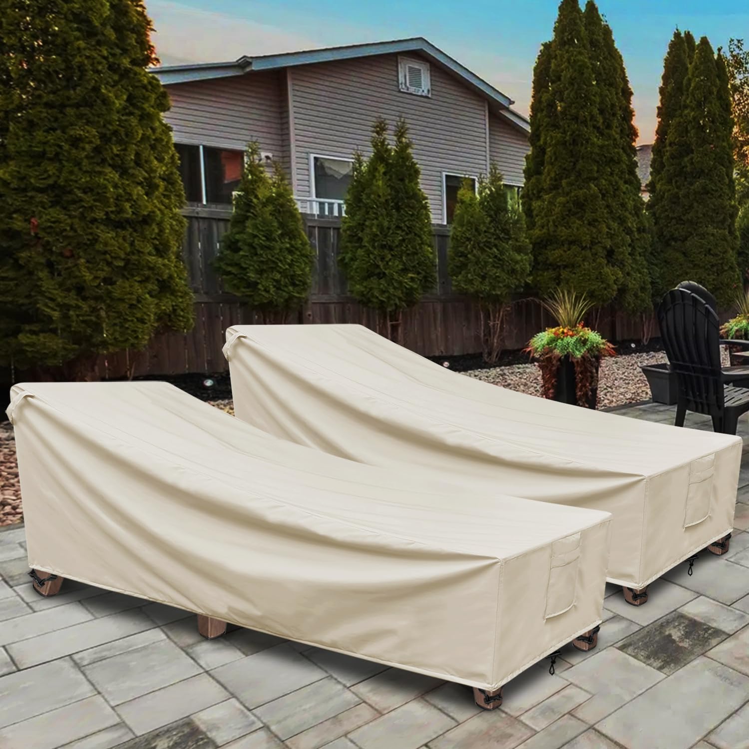 Outdoor Chaise Lounge Covers Waterproof Patio Lounge Chair Covers, 2Pack - 80L x 30W x 27H inch, 600D Weather-Resistant Polyester Fabric UV-Resistant and Tear-Resistant, Beige