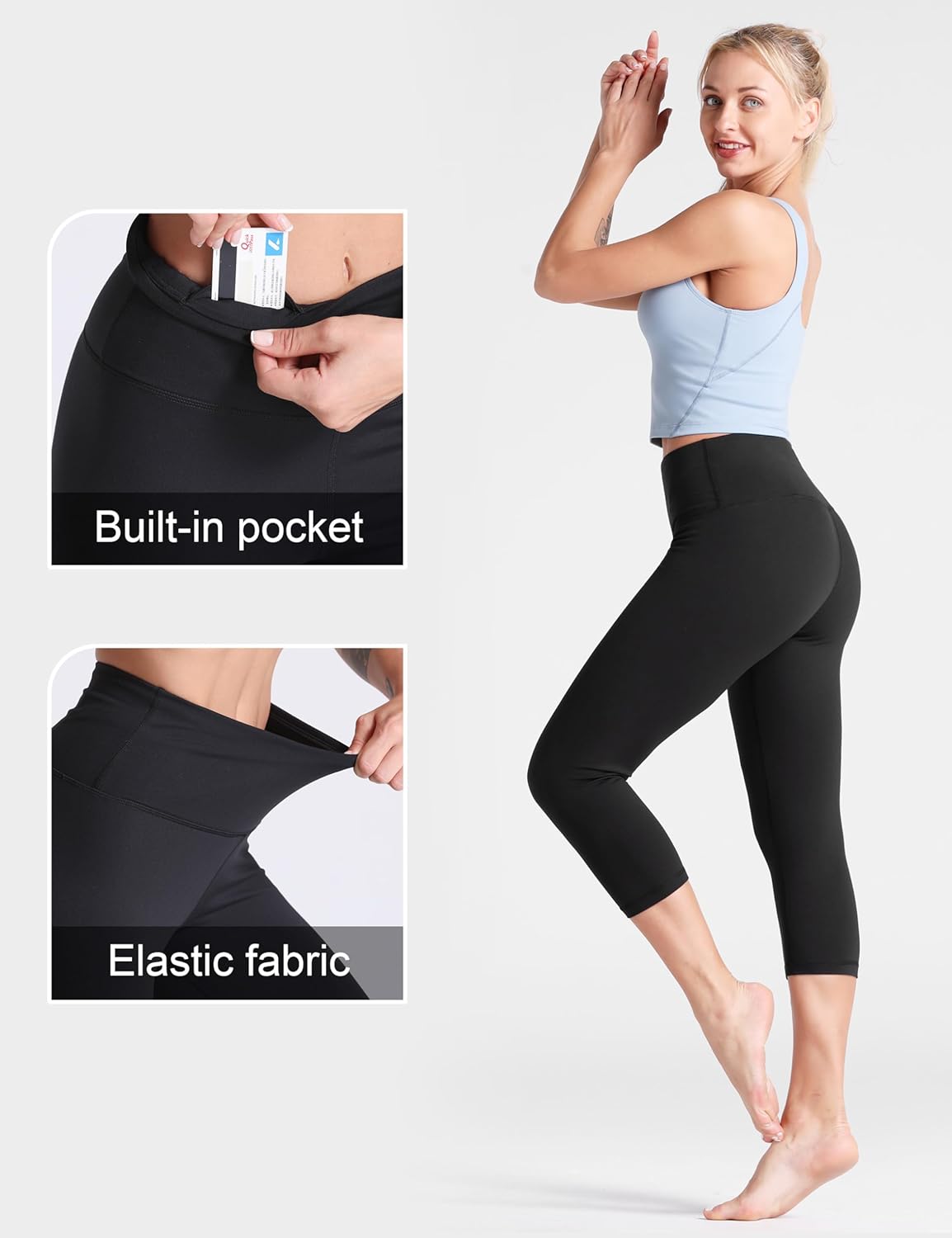 THE GYM PEOPLE Women's High Waist Workout Capris Legging Soft Tummy Control Squat Proof Yoga Running Pants - Image 5