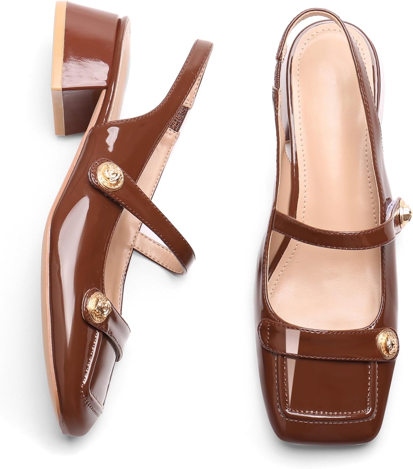 Slingback Mary Jane Heels for Women Low Block Heel Closed Square Toe Pump Shoes Heels Classic Daily Office Dressy Shoes - Image 4
