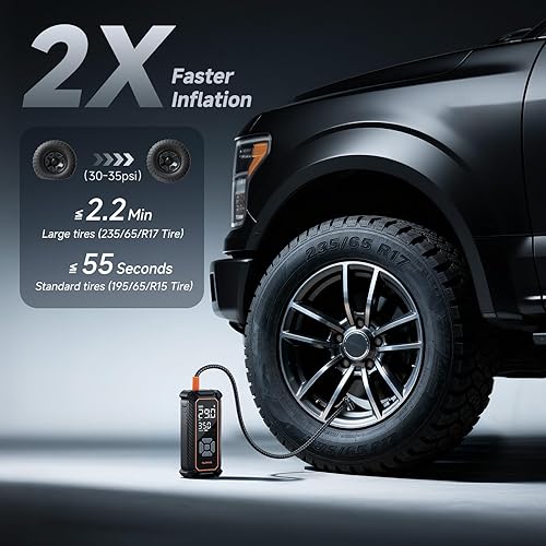 Miniatura 2 de OlarHike Inflador de neumáticos inalámbrico, compresor de aire portátil, 150 PSI de potencia dual, 6000 mAh y 12 V CC, bomba de aire para neumáticos