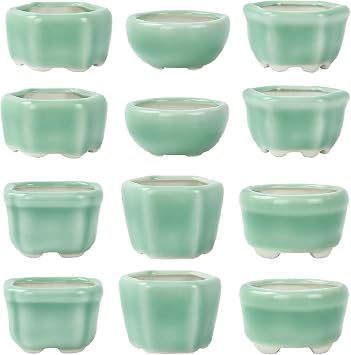 Bonsai Planter 1.8 inch 4.5cm Mini Succulent Glazed Pots Set of 12 Green