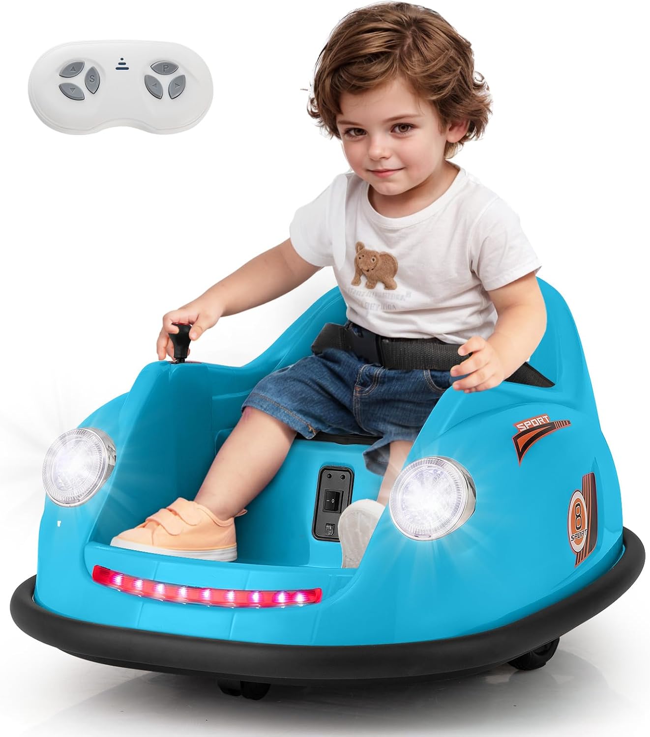 Costzon Bumper Car for Toddler, 12V Electric Kids Ride on Bumper Car with Remote Control, 360 Degree Spin, LED Lights, Music, Battery Powered Baby Bumping Toy Gift for Toddlers 2-5 Years Old (Blue)
