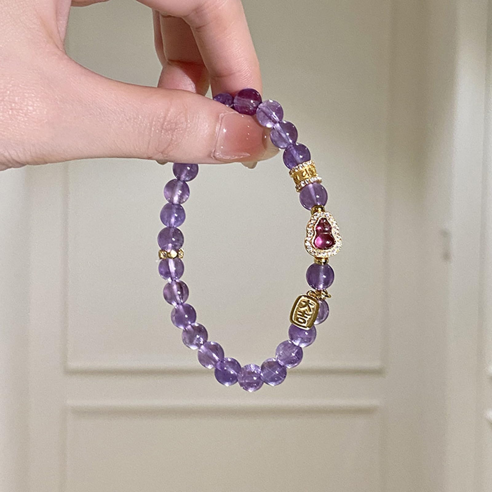 Bracciale in Pietra preziosa di Cristallo Naturale Fatto a Mano, Gioielli con Perline Viola Ametista, Regalo significativo per Le Donne, Compleanno di San Valentino