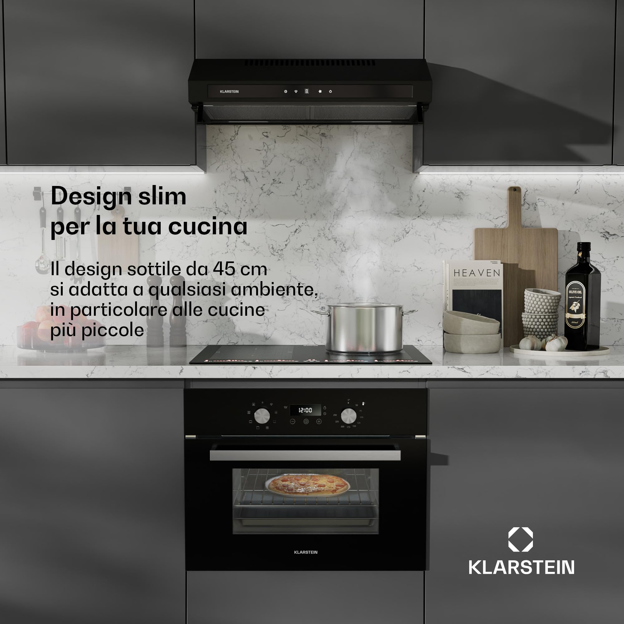 Klarstein SpaceSmart - Forno da Incasso, 41L, 8 Funzioni, Pulizia a Vapore, Timer Digitale, Forno Elettrico Ventilato, Sportello a Doppio Vetro Rimovibile, Classe Energetica A, Design Compatto