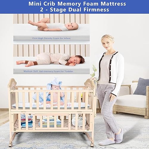 Miniatura 4 de Mini Cuna Portátil para Bebé 4 en 1 Convertible con Colchón de Espuma Viscoelástica (38" por 24) Incluido, cunas para Bebes 2025 Cuna Pequeña