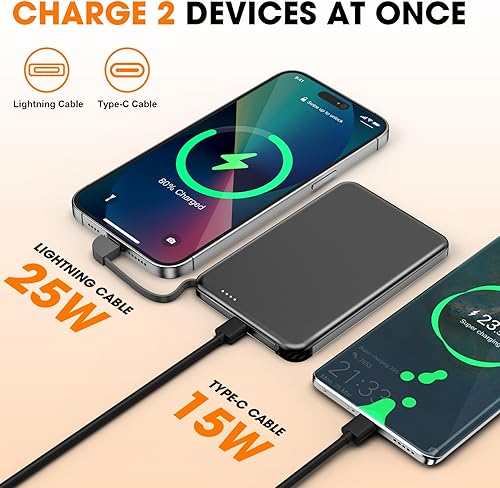 Miniatura 3 de Cargador portátil MagSafe, banco de energía magnético ultra delgado de 0.3 pulgadas de 5000 mAh, batería de carga rápida PD de 25 W con cable