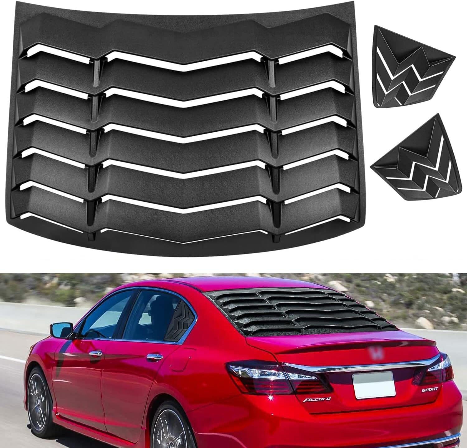 Matte Black Rear & Side Window Louver Windshield Sunshade Cover with GT Lambo Style Sedan 4-Door for Honda Accord 2013-2017