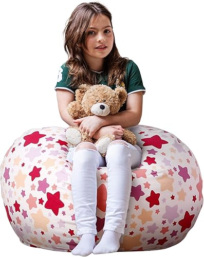 Miniatura 144 de WEKAPO - Puf con cremallera para guardar juguetes de peluche, hecho de lona de algodón de alta calidad, extragrande de 38 pulgadas, ideal para los