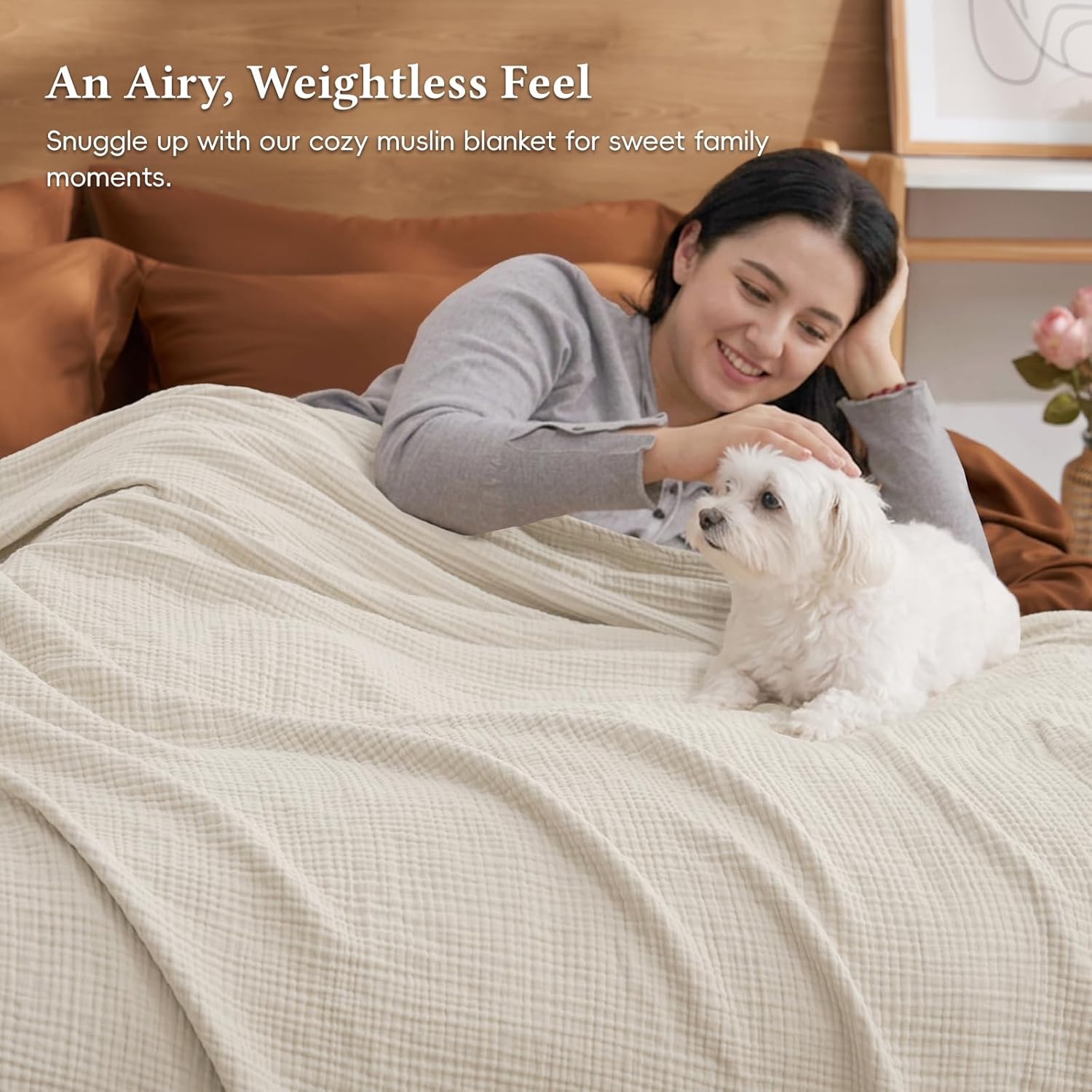 David's Home Pre-Washed 100% Cotton Muslin Throw Blanket, 4-Layer Soft Throw for Bed Couch, Breathable & Lightweight Blankets for Adults Hot Sleepers, Room Decor, Luxury Gift, Oat Milk, 50 * 70"