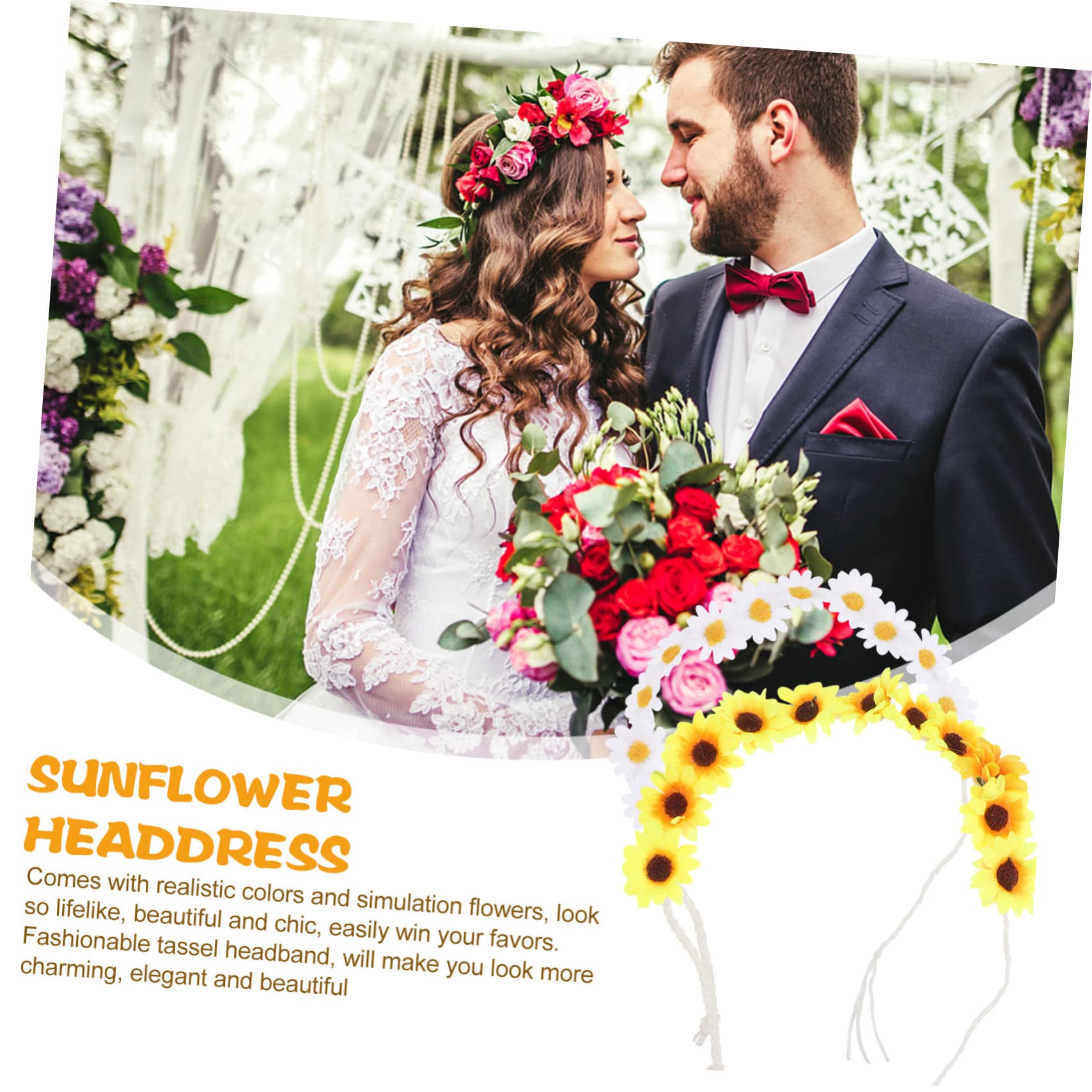 Veemoon 2 pièces Bandeau Fleur Doux Mariage Halloween Plage Accessoire Cheveux Élégant Durable et Peau Friendly Lot Jaune Blanc