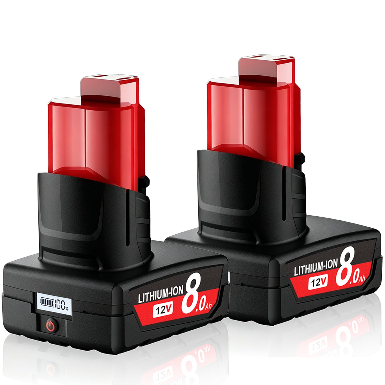 2Pack 8.0Ah Replacement Battery for Milwaukee M12 with LCD Display