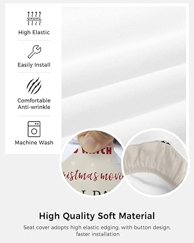 Miniatura 5 de Savannan Computer Office Chair Covers,I Just Want to Watch Christmas Movies All Day Snowman Snowflake Beige Stretchable Universal Chair Cover