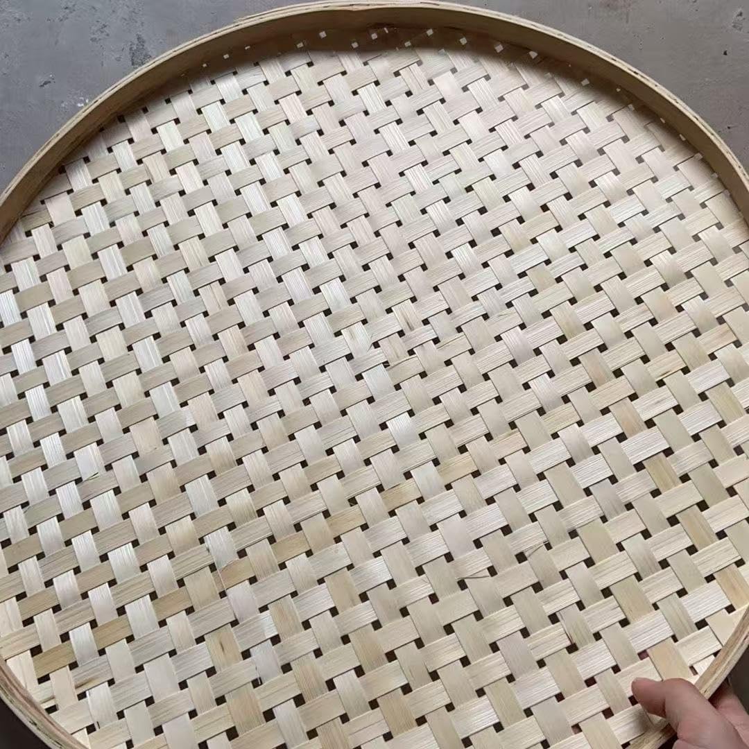 Round Woven Bamboo Basket, Hollow Flat Tray, Natural, 80cm and 70cm