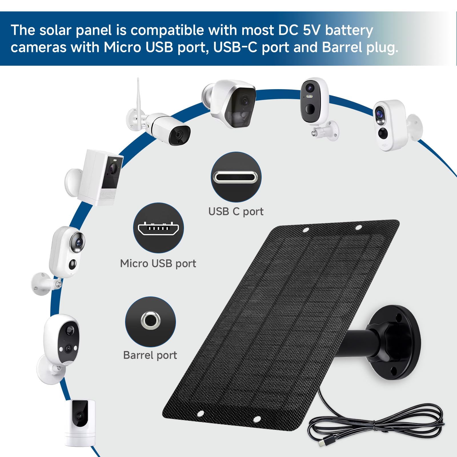 Pannello solare da 6 W 5 V con connettori Tipo-C, micro USB e barile, pannello solare universale per fotocamera con superficie ad alta efficienza a nido d'ape, caricabatterie solare impermeabile IP65