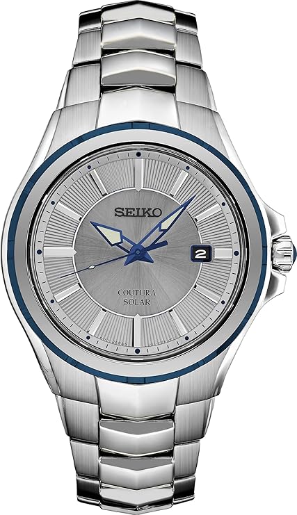 SEIKO Watch for Men - Coutura Collection - Solar Powered, Stainless Steel Case & Bracelet, Gray & Black Dials, Date Display, Water Resistant