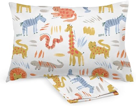 BreathableBaby Cotton Percale Pillowcase, for 13" x 18"/33 x 46 cm Toddler Pillow, Safari 2-Pack