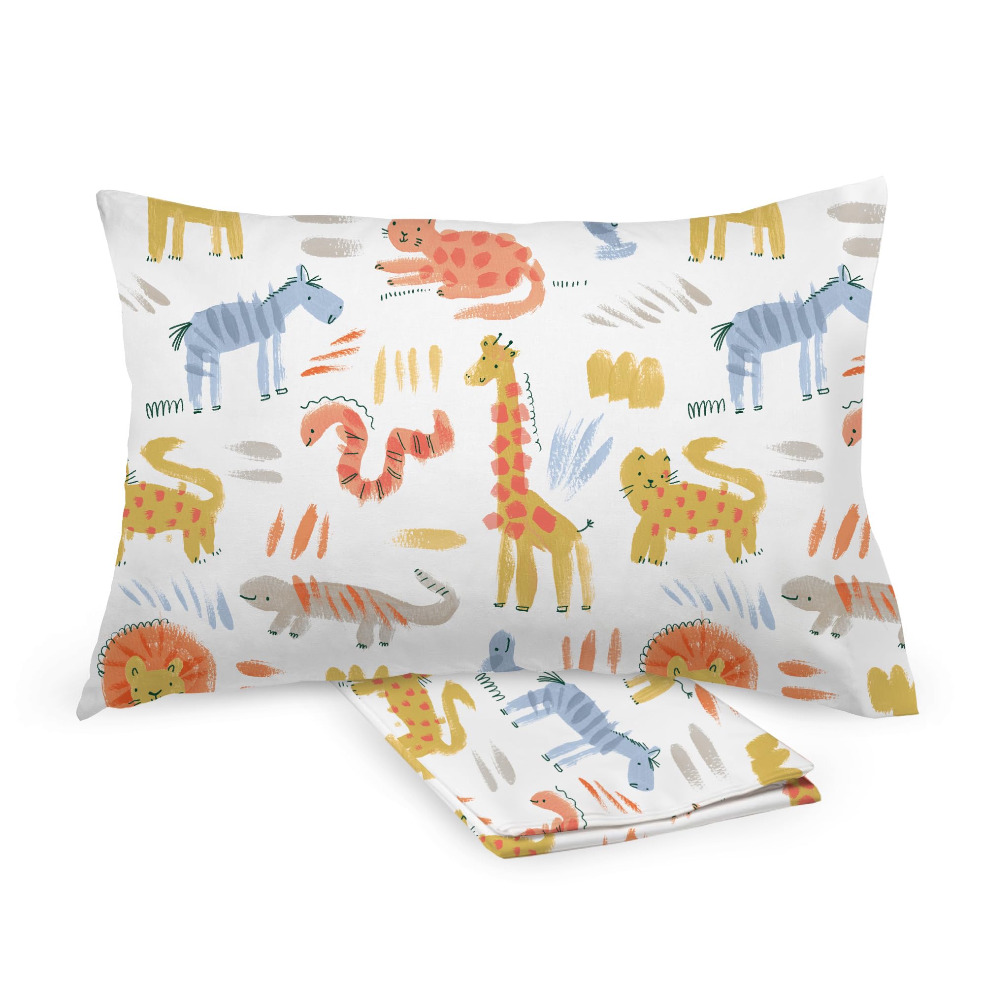 BreathableBaby Cotton Percale Pillowcase, for 13" x 18"/33 x 46 cm Toddler Pillow, Safari (2-Pack)