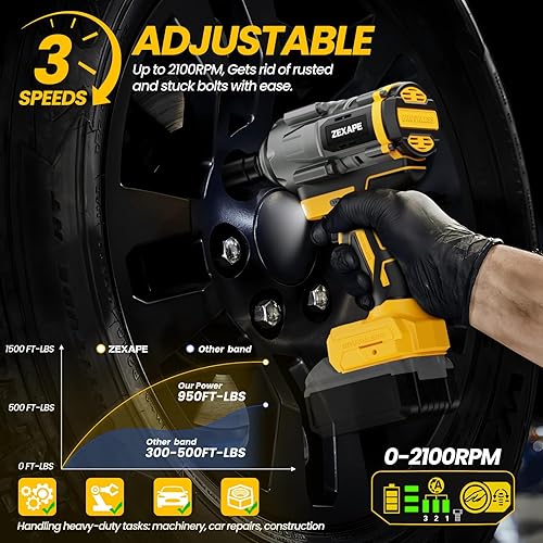 Miniatura 4 de Llave de impacto inalámbrica de 1/2 pulgada para batería Dewalt de 20 V, llave de impacto de 1360 N.m (950 pies-libras) Pistola de impacto eléctrica