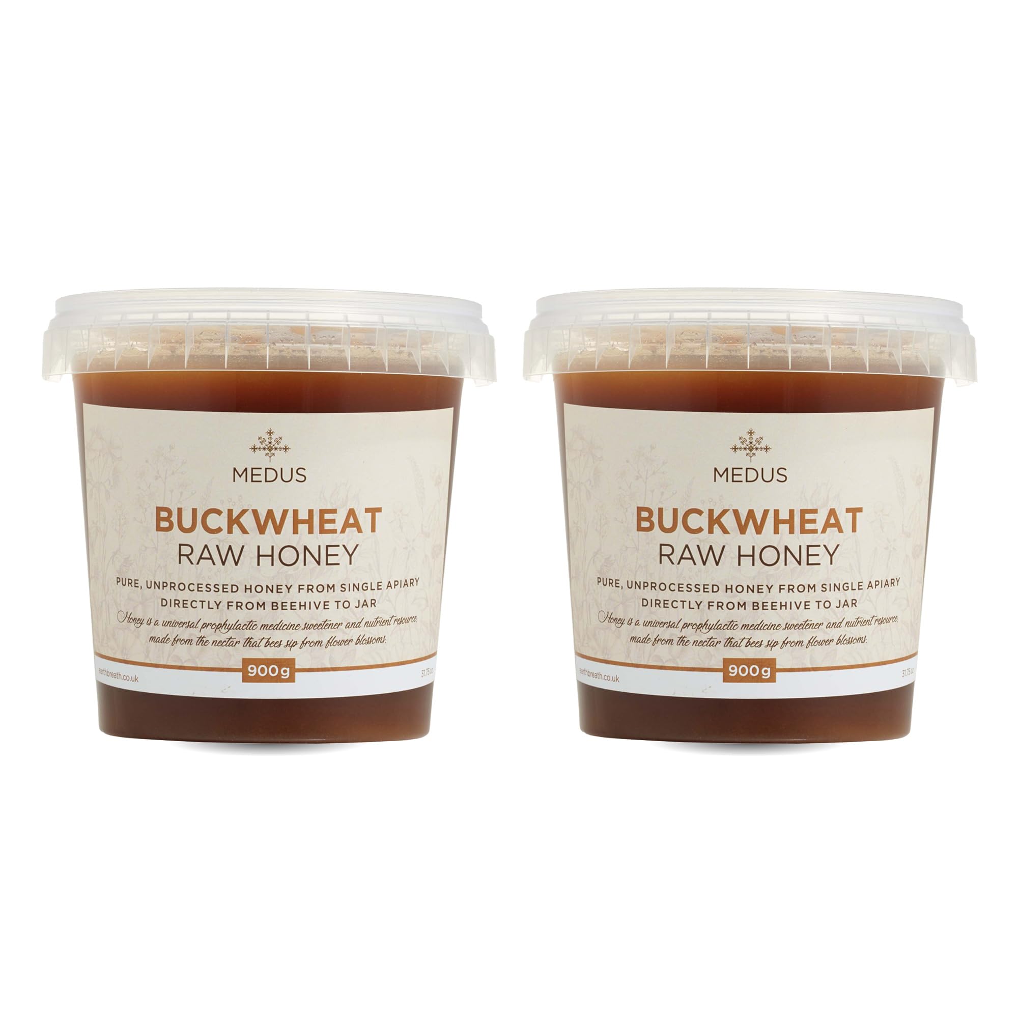 EarthbreathBuckwheat Raw Honey – 1.8kg (2 x900g) – Pure, Dark, Unheated, Unpasteurised and Unfiltered - Natural Sweetener for Cooking, Coffee, Juice, Drinks, Food