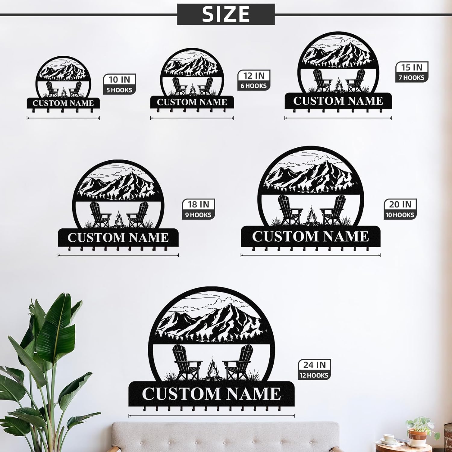 KAINSY Personalized Key Holder for Wall, Custom Camping Wall Key Hooks with Name, Metal Cabin Key Rack Hanger Wall Mount, Coat Hook Key Holders Organizer for Entryway Garden Hallway, Home Decor Gifts