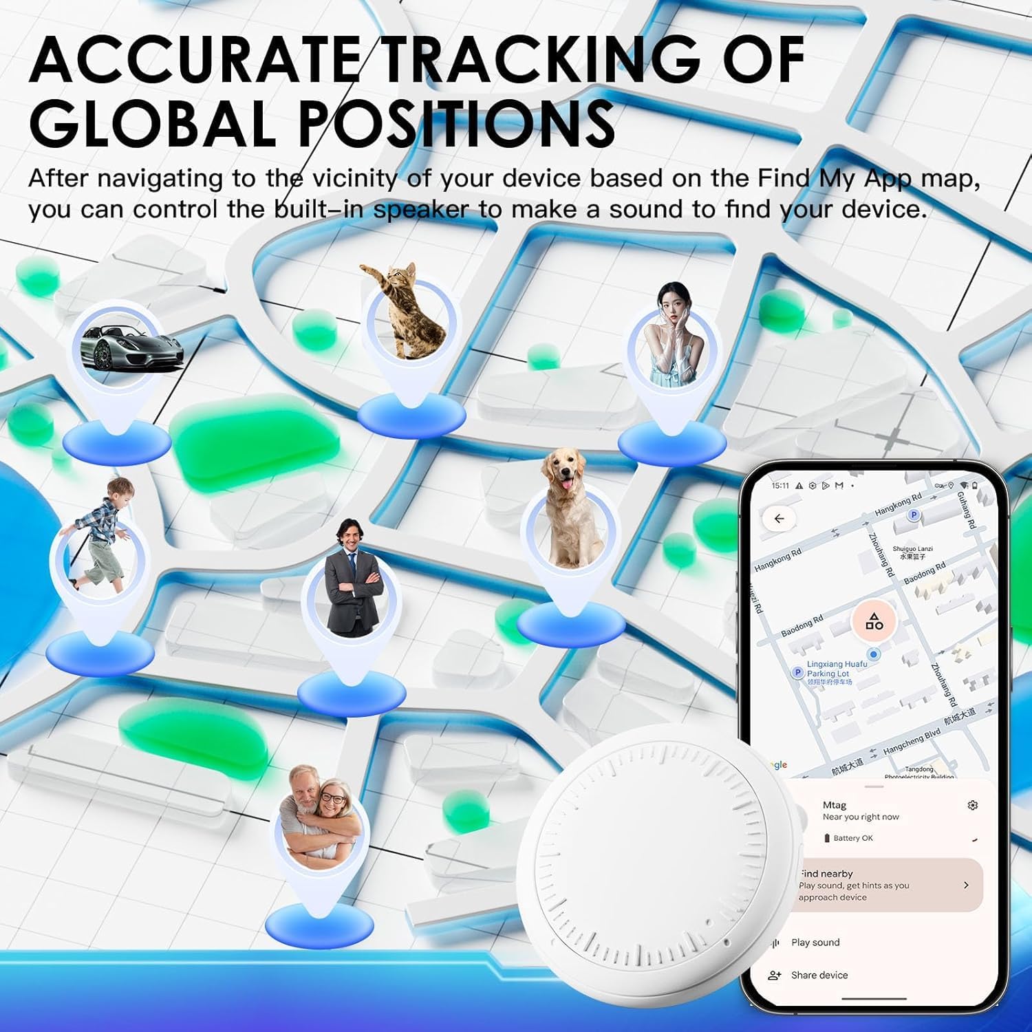 Mini GPS Tracker for Vehicles,Tracker Device for Vehicles No Subscription No Monthly Fee No SIM,Hidden Tracking Devices for Cars with Magnetic Case(Available for Android and iOS)
