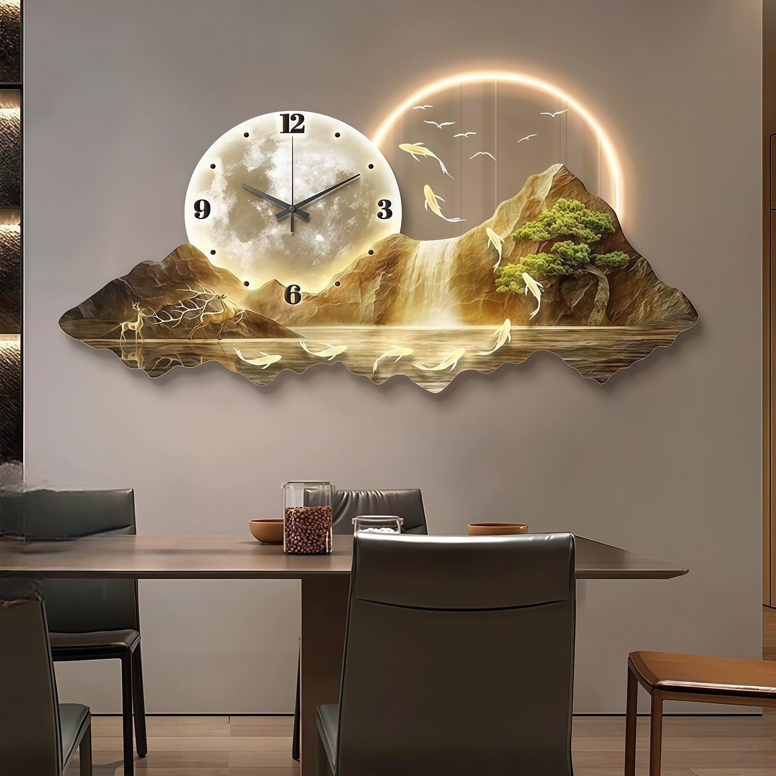 Horloge artistique moderne sculptée en 3D avec éclairage LED haut de gamme