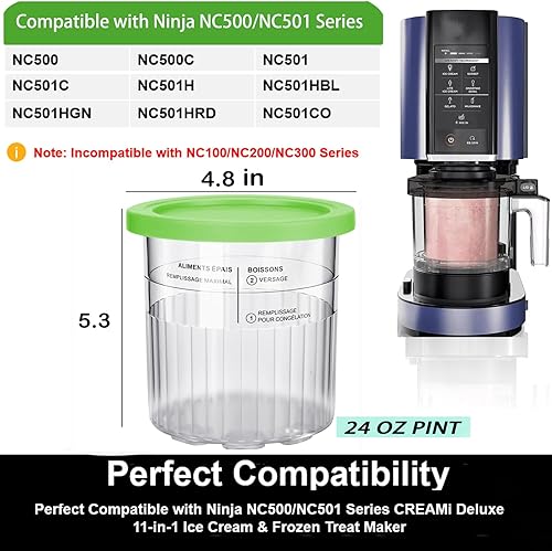 Miniatura 3 de Para Ninja Creami Deluxe - Recipientes de helado de repuesto de 24 onzas, compatibles con la serie NC501, NC500, a prueba de fugas, reutilizables,