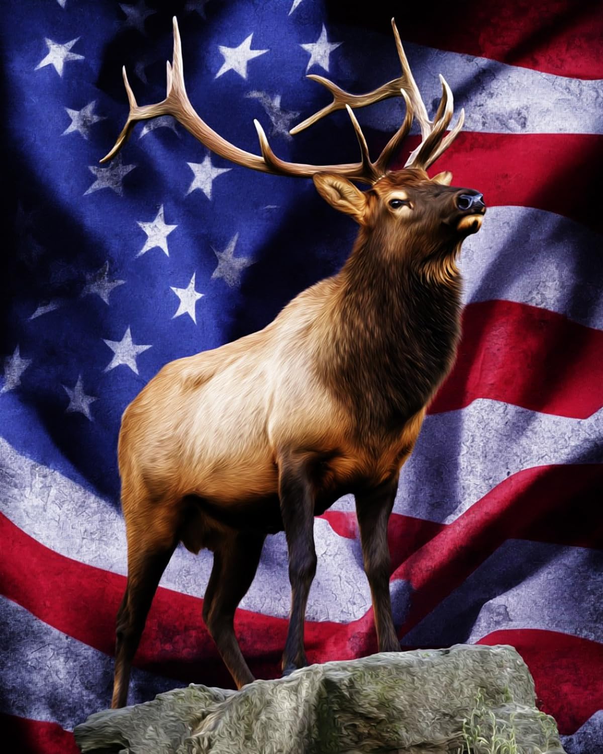 Liubaishi Multicolour Paint By Numbers For Adults, Diy Acrylic Painting Kit, American Flag Elk Theme, 40X50 Cm Linen Canvas With Brushes