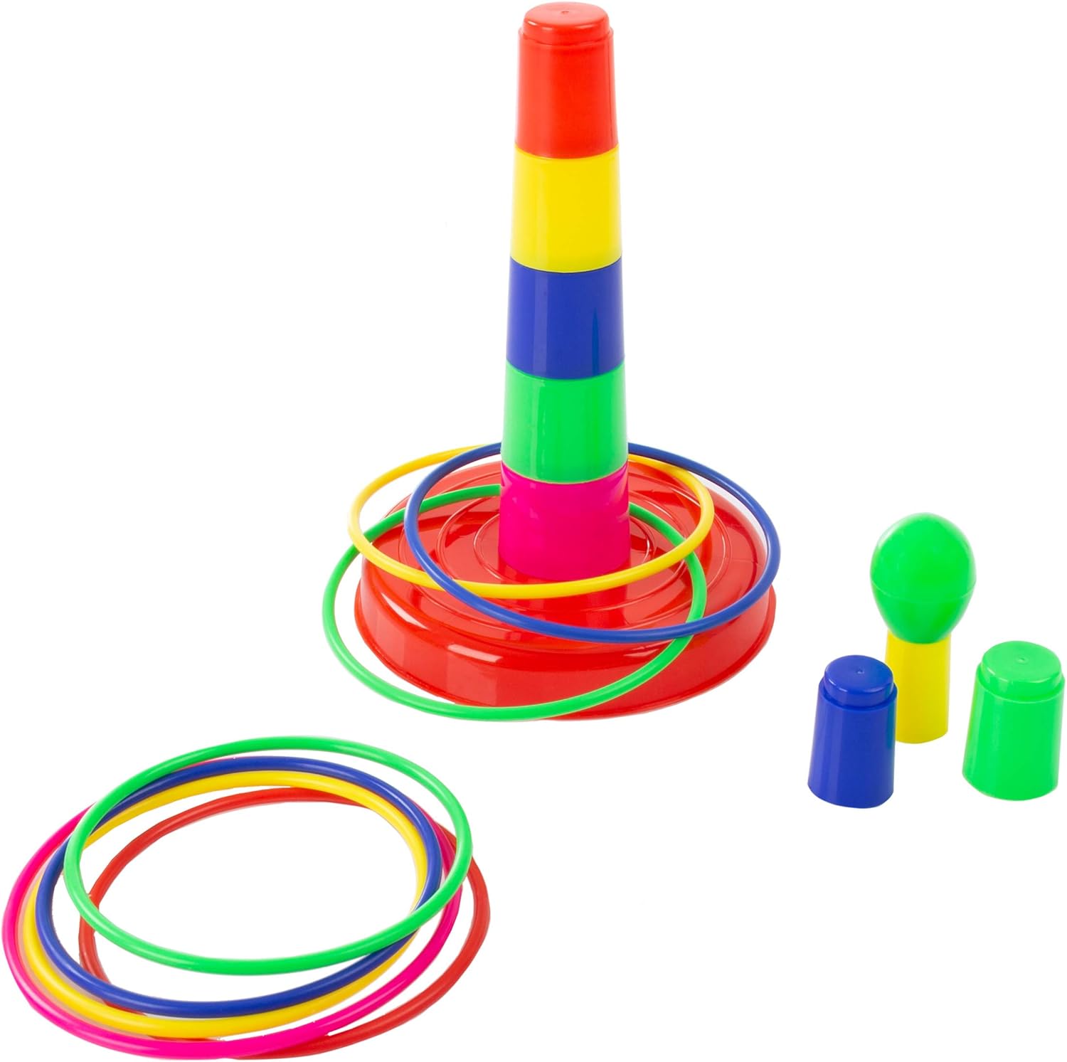 Hey! Play! Ring Toss Game – Colorful Adjustable Stacking Skill and Coordination Carnival Toy for Kids and Family Fun - Indoor and Outdoor Play , Brown : Sports & Outdoors