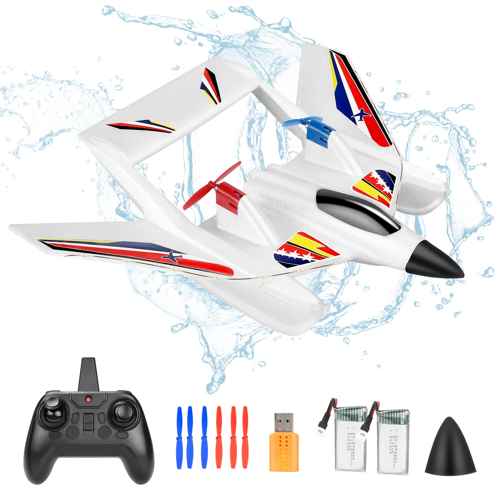Kimmol RC Plane for Water Land & Air, Remote Control Plane, Sea Airplane R C, 2 Channel RC Airplane Amphibious Tri-Phibian Aircraft with 2 Batteries,