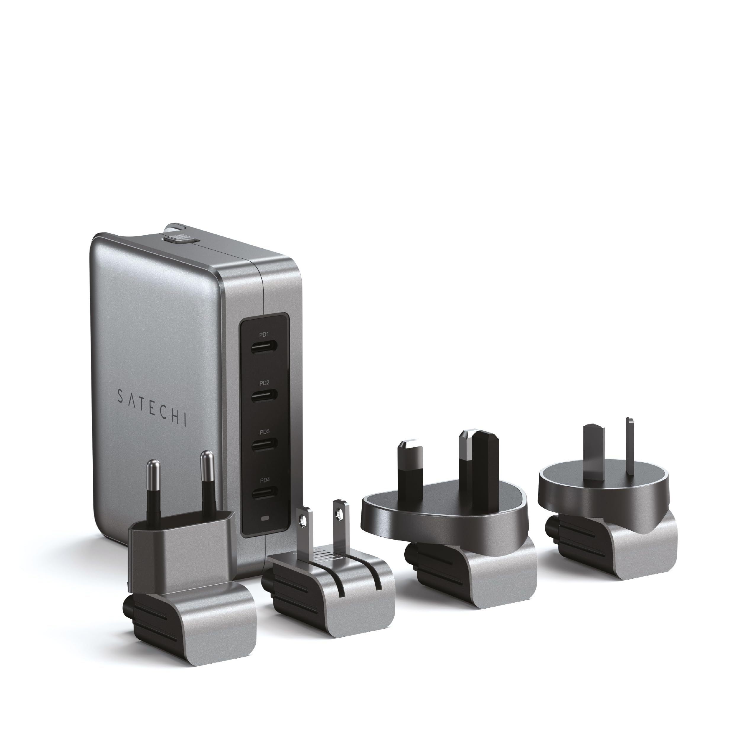 SATECHI 145W GaN Reiseladegerät, 4-Port USB-C Ladegerät, 2 USB-C PD 3.1, Schnellladestation für MacBook Air & Pro M5 M4, iPad Air & Pro M5 M4, iPhone 17, 16, 15 bis 12 Serie, Android, Windows